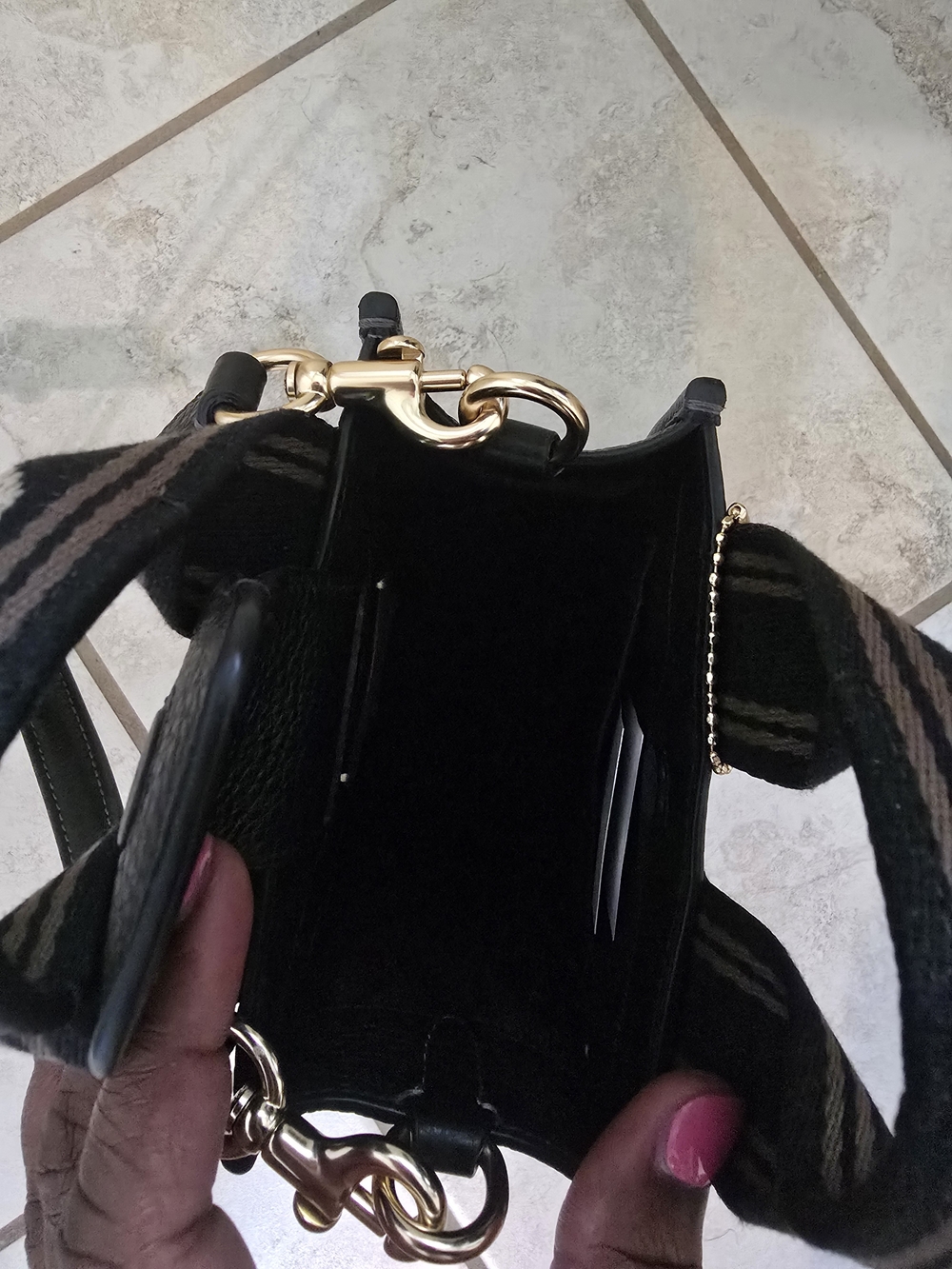 Coach Black Leather Mini Tote with Logo Webbing Straps - Picture 3 of 3